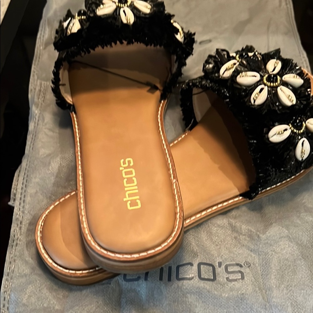 Chico's Black and Tan Sandals with Elegant Design NWOT